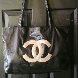 Chanel vinyl lightweight big tote w/leather CC
